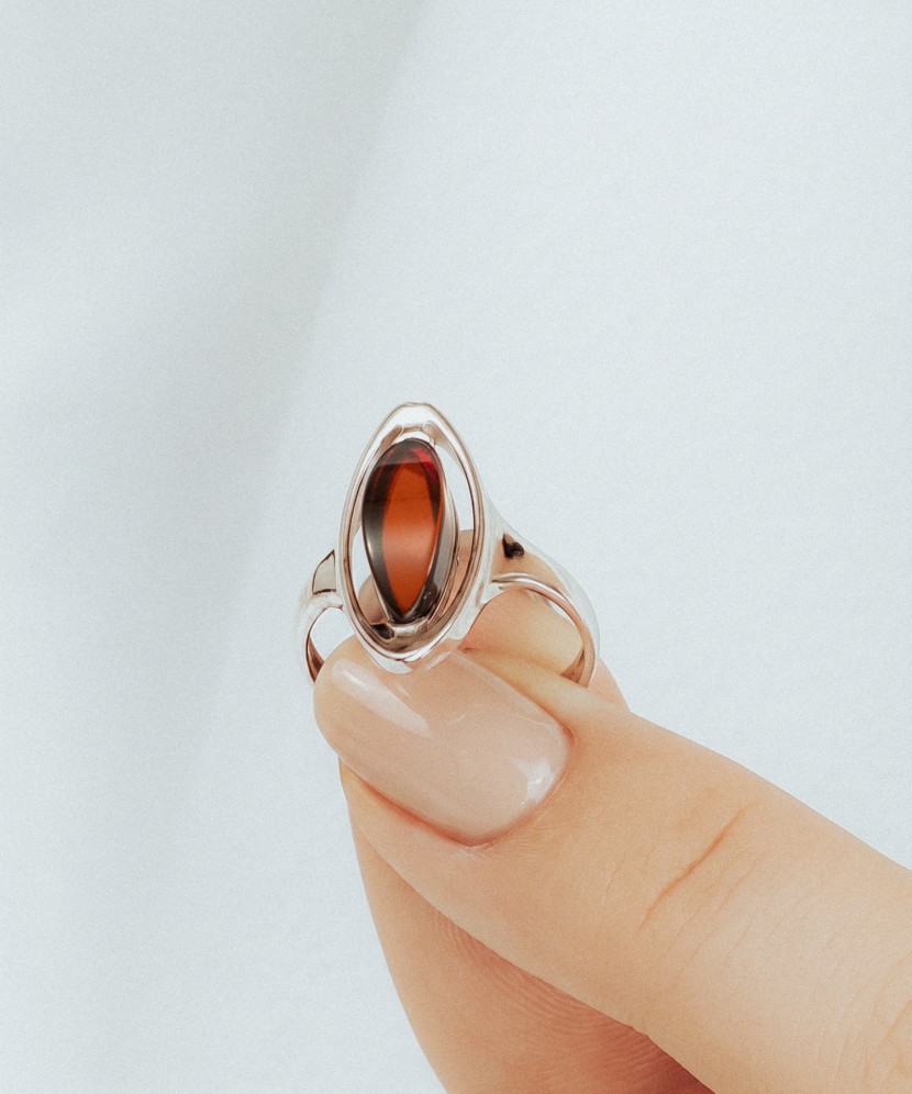 Sterling silver ring with amber
