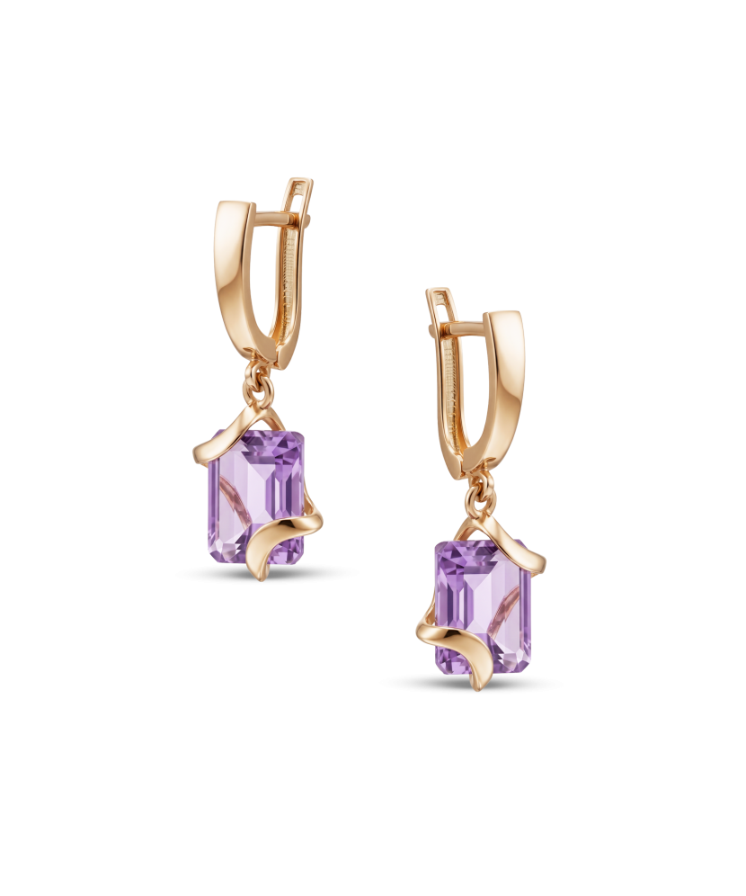 Gold earrings with amethysts