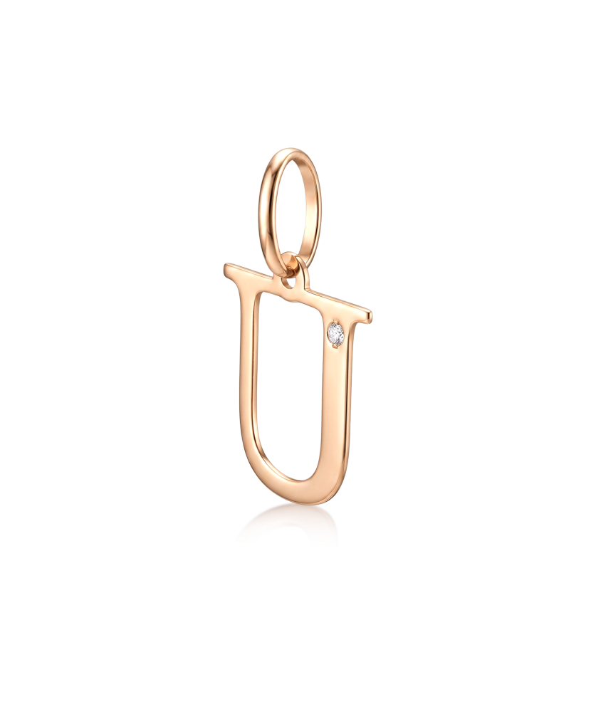 Gold pendant with diamond letter U