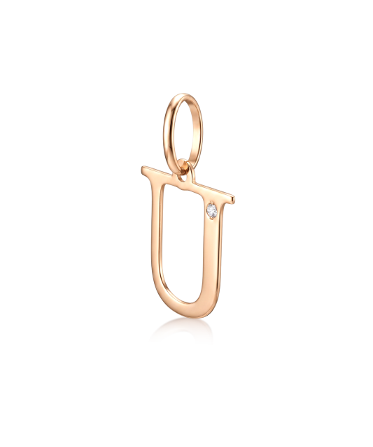 Gold pendant with diamond letter U