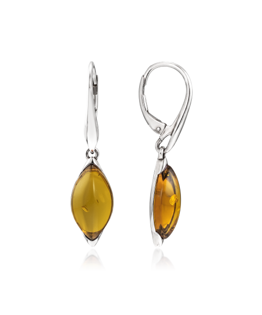 Hopeiset korvakorut meripihkalla