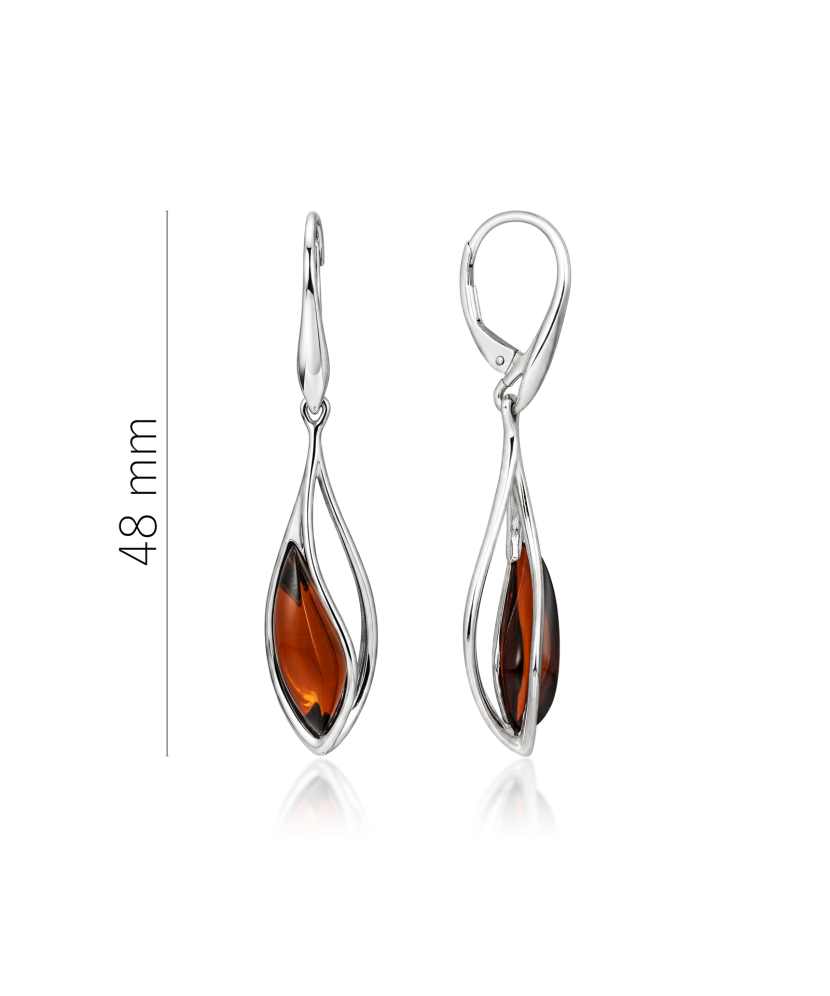 Hopeiset korvakorut meripihkalla