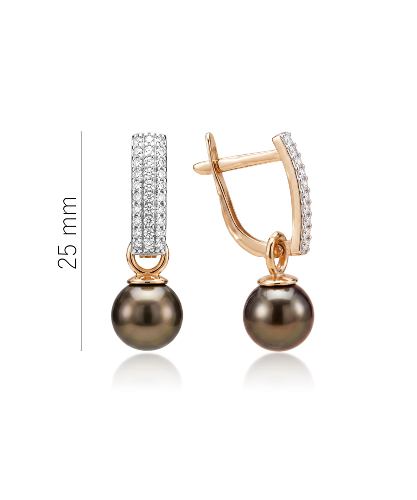 Gold earrings with pearls and zirconium