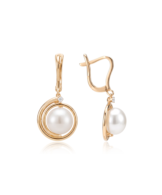 Gold earrings with pearls and zircons