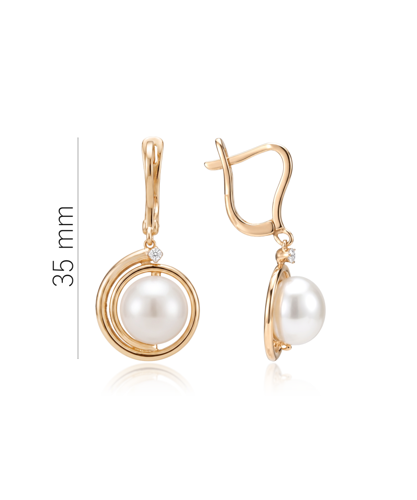 Gold earrings with pearls and zircons