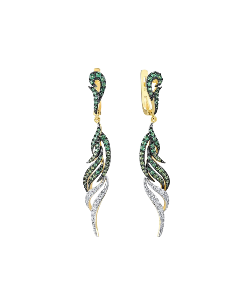 Gilded sterling silver earrings with zircons and spinels