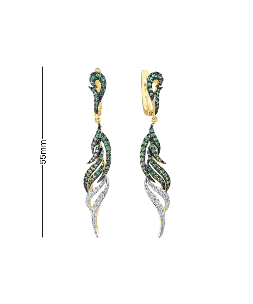 Gilded sterling silver earrings with zircons and spinels