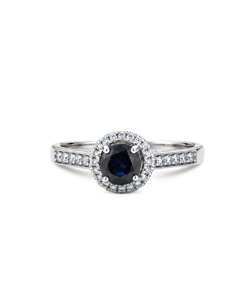 White gold ring with sapphires and diamonds