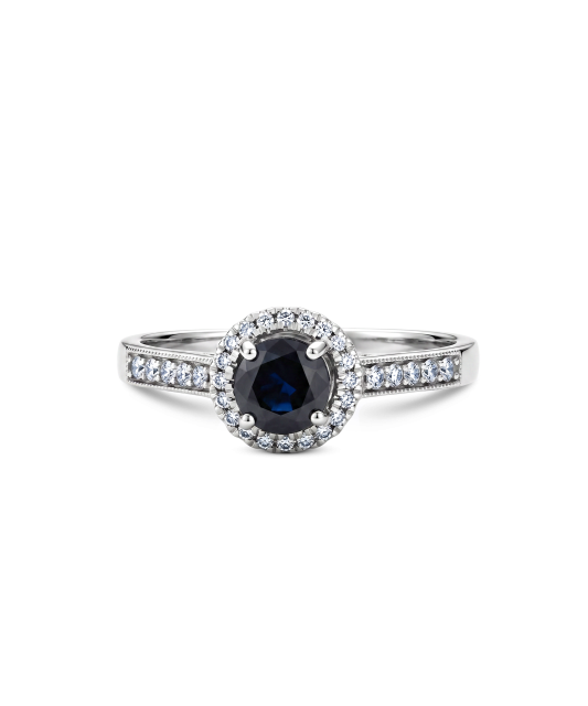 White gold ring with sapphires and diamonds