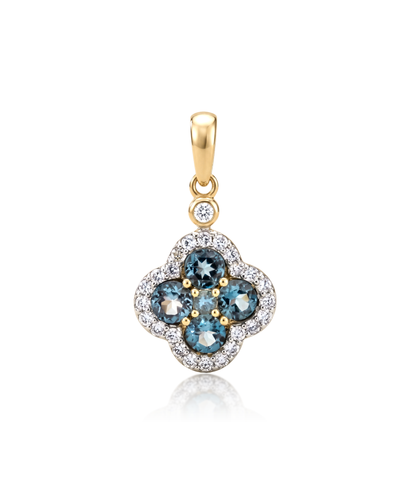 Yellow gold pendant with diamonds and London topaz