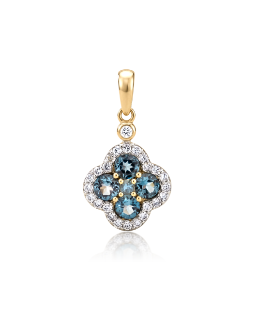Yellow gold pendant with diamonds and London topaz
