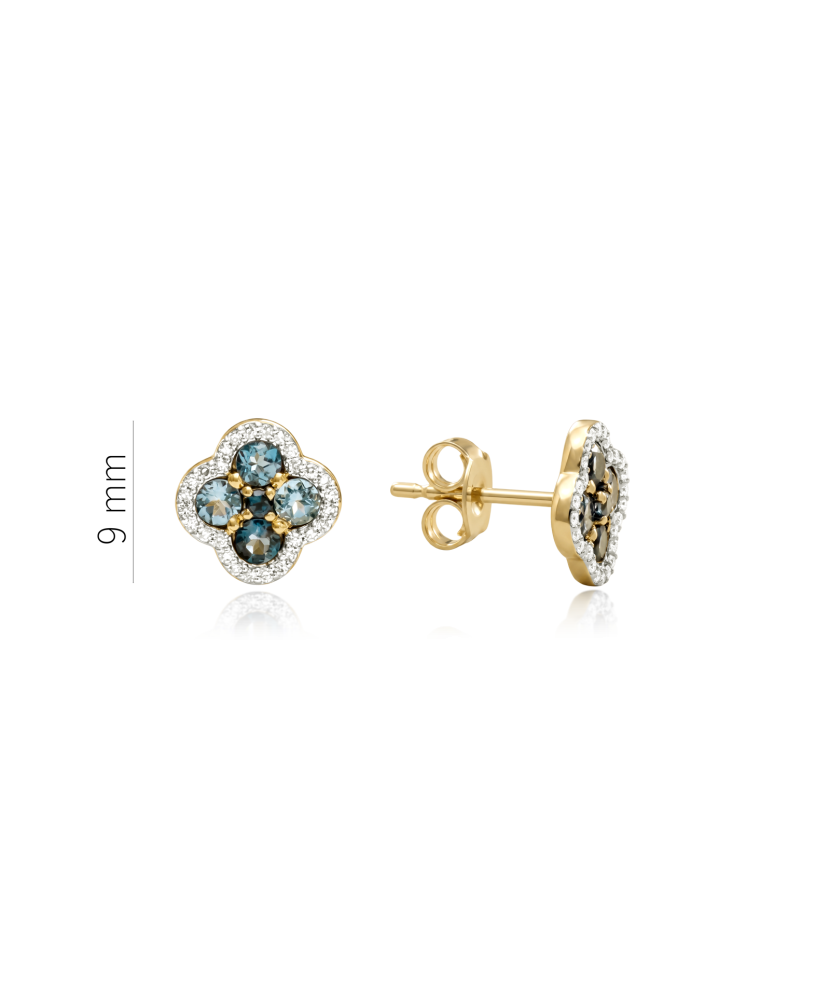 Yellow gold earrings with diamonds and London topaz