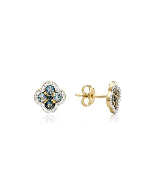 Yellow gold earrings with diamonds and London topaz