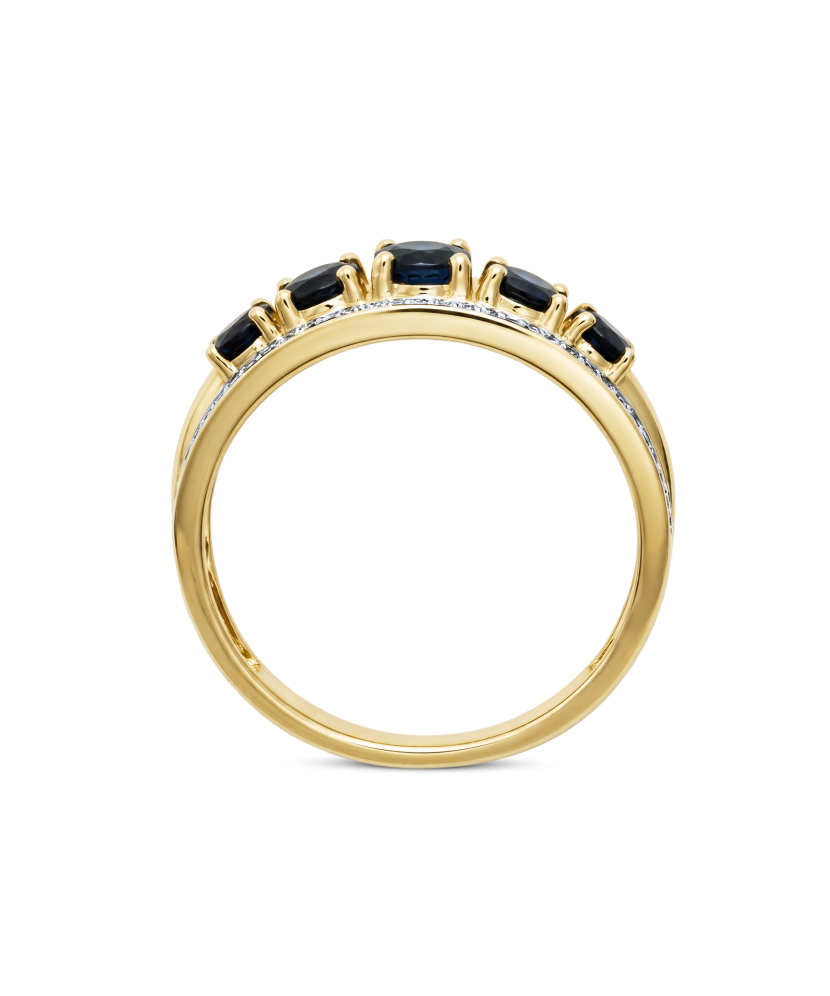 Yellow gold ring with diamonds and sapphires