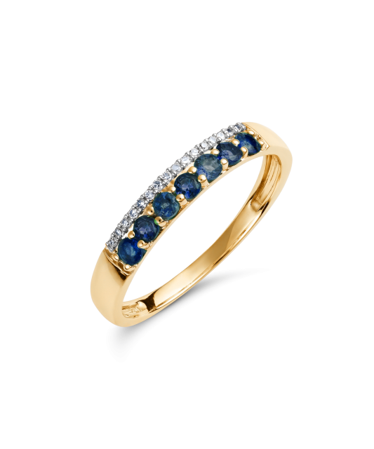 Yellow gold ring with diamonds and sapphires