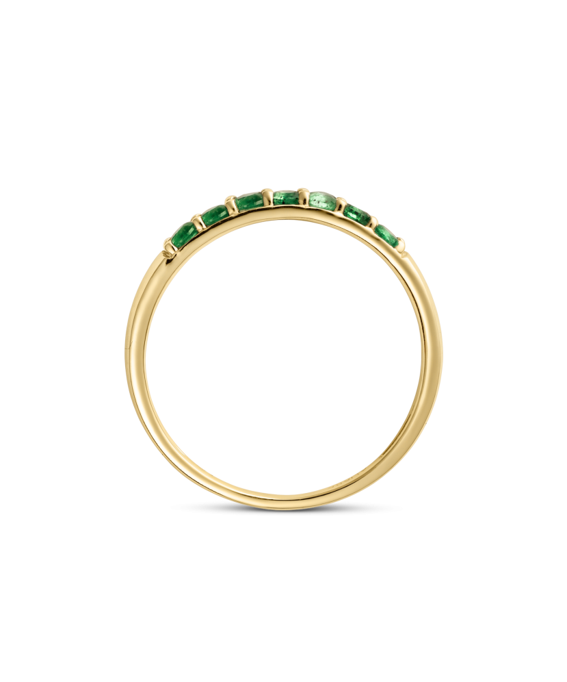 Yellow gold ring with diamonds and emeralds