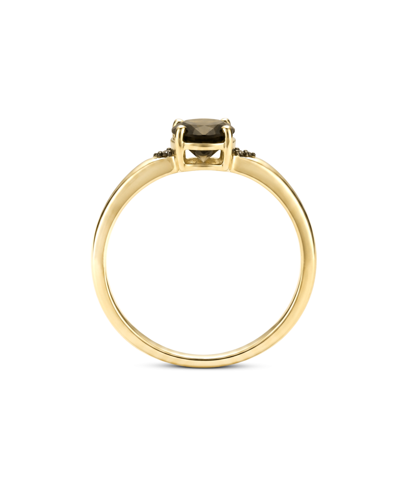Yellow gold ring with diamonds and smoky quartz
