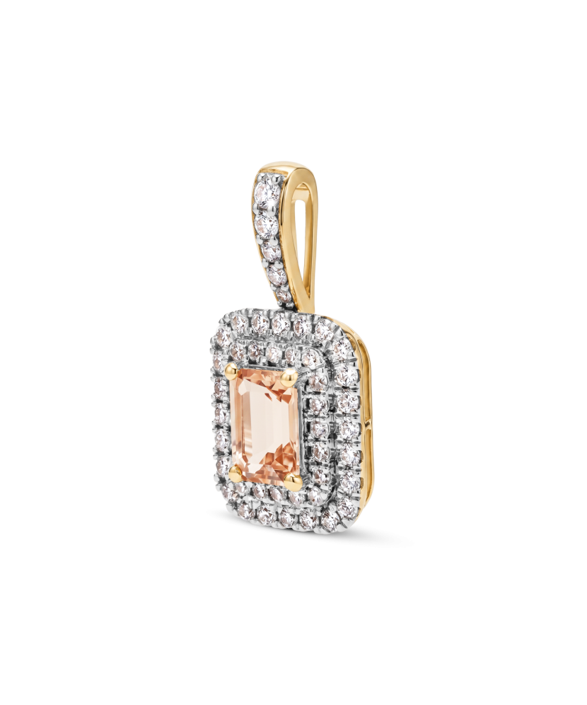 Yellow gold pendant with diamonds and morganites