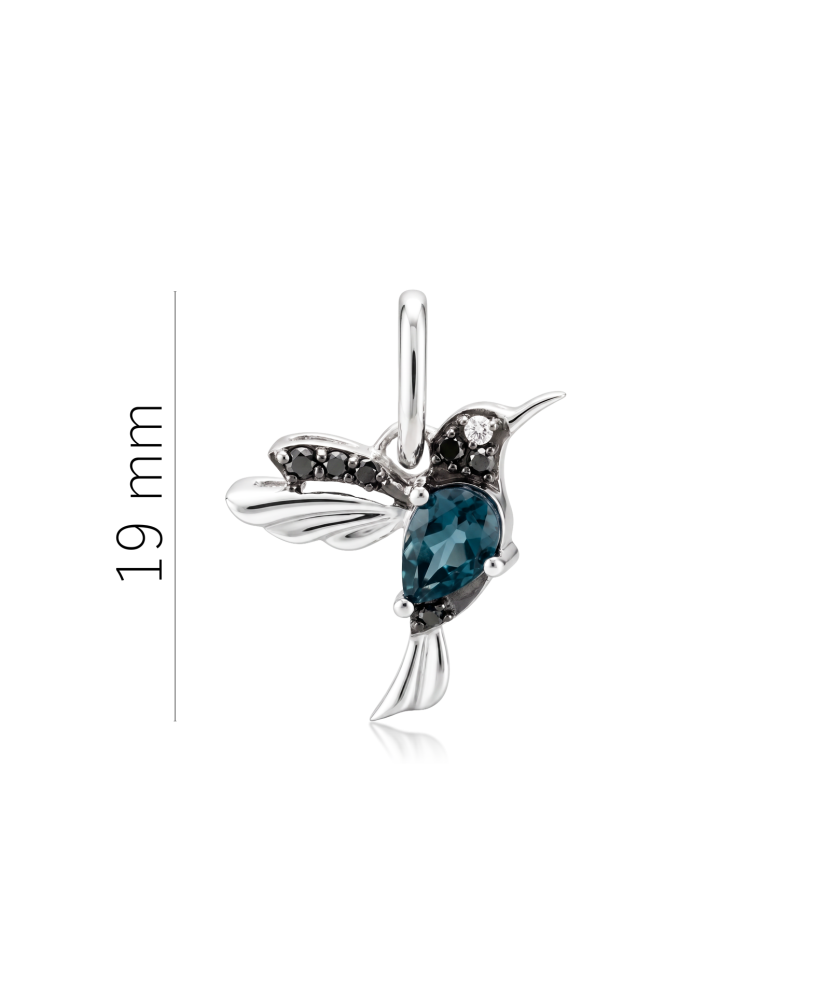 White gold pendant with diamonds, black diamonds and London topaz