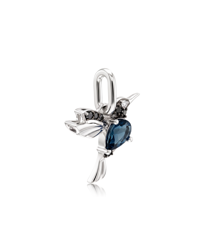 White gold pendant with diamonds, black diamonds and London topaz