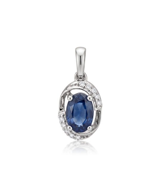 Valkokultainen riipus timanteilla ja safiirilla