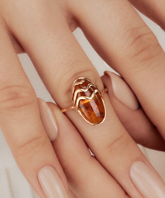 Gold ring with amber