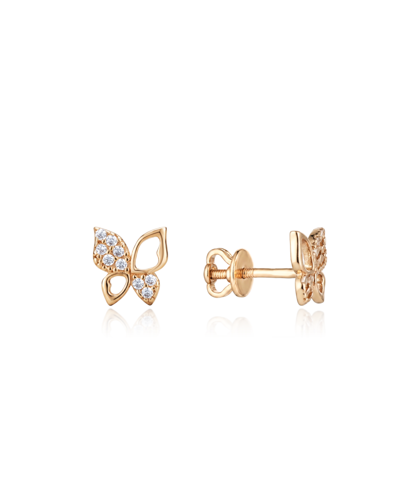 Gold earrings with zircons "Butterflies"