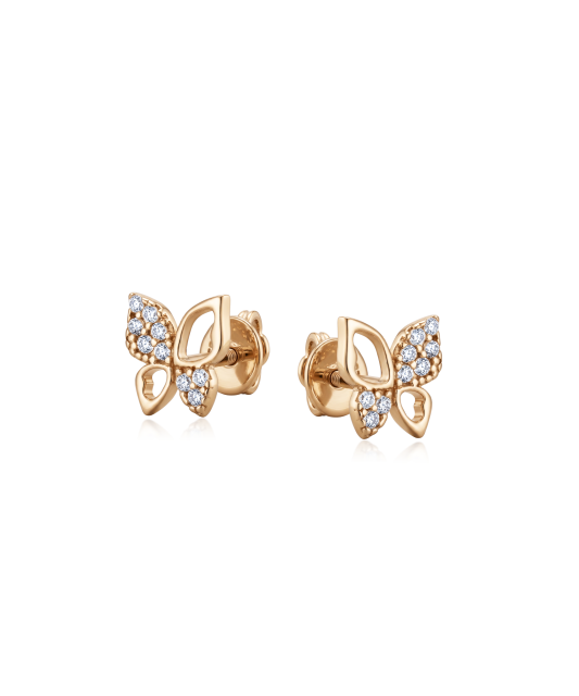 Gold earrings with zircons "Butterflies"