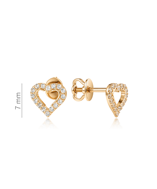 Yellow gold earrings with cubic zirconia “Heart”
