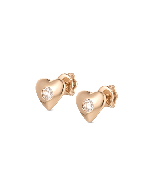 Gold earrings with zircons "heart"