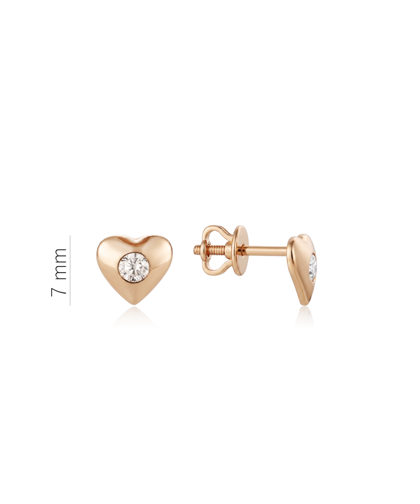 Gold earrings with zircons "heart"