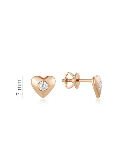 Gold earrings with zircons "heart"