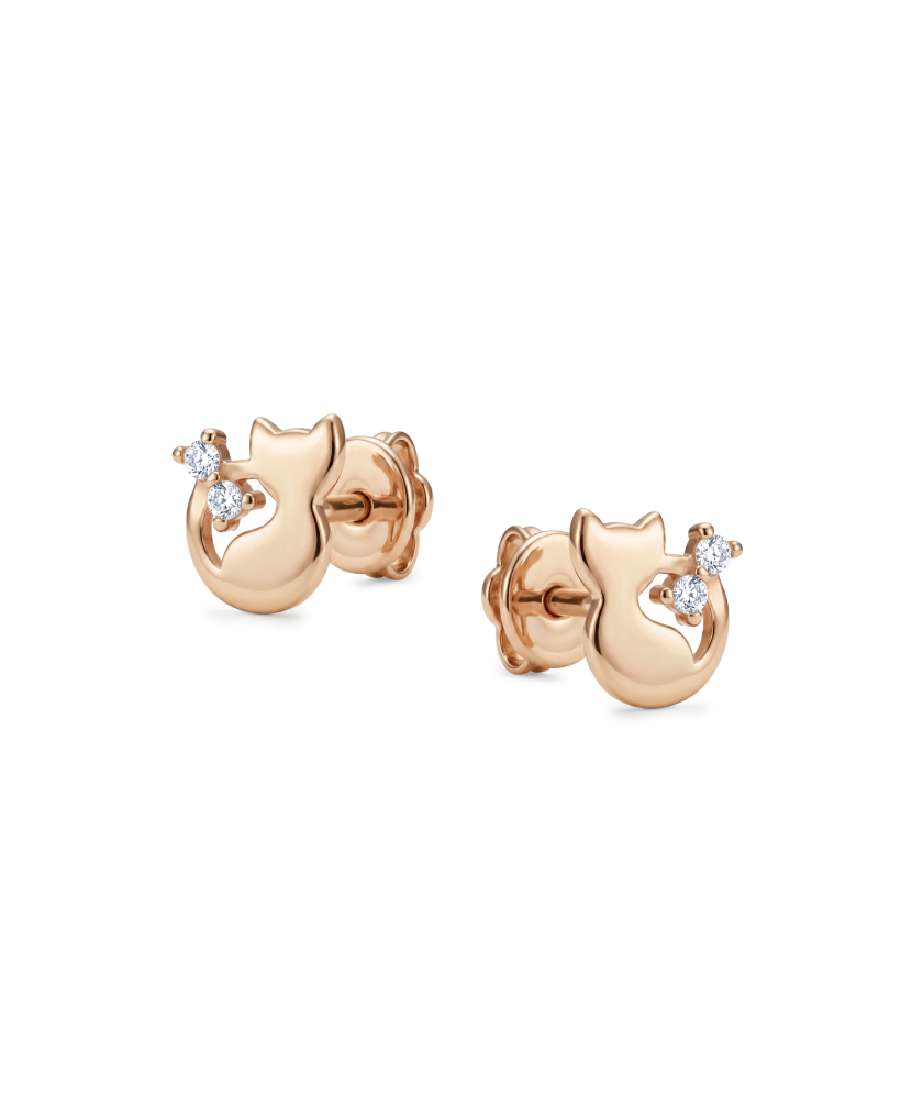 Gold earrings with zircons “Cat”