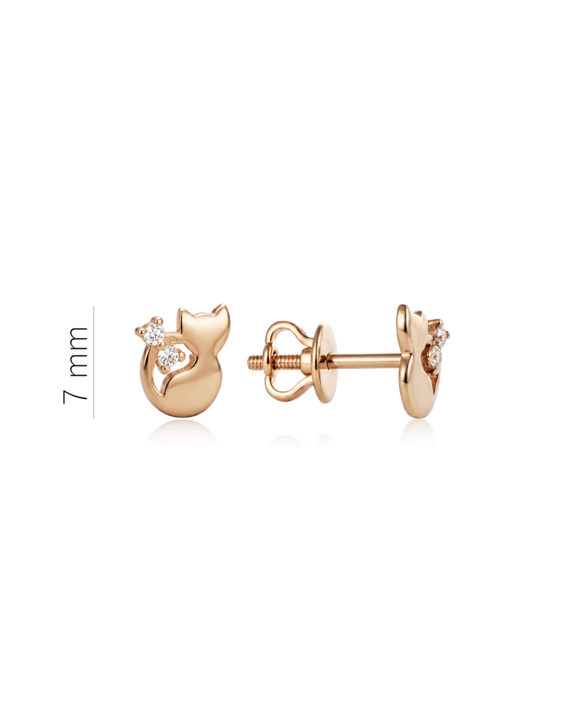 Gold earrings with zircons “Cat”