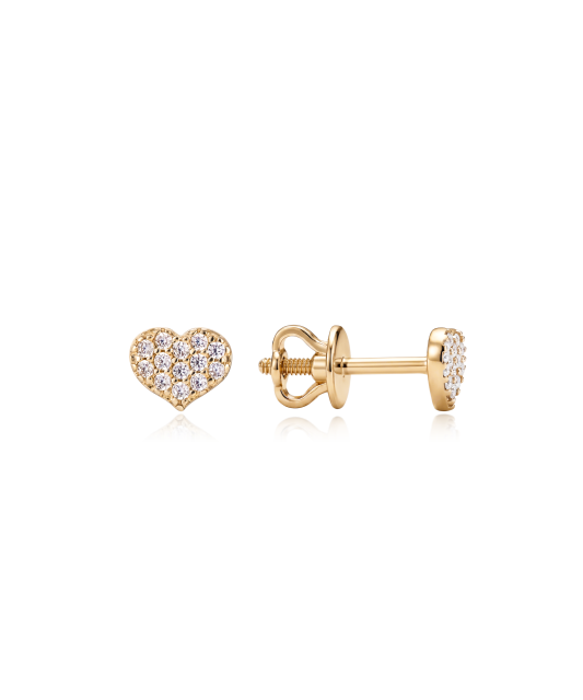 Yellow gold earrings with cubic zirconia “Heart”