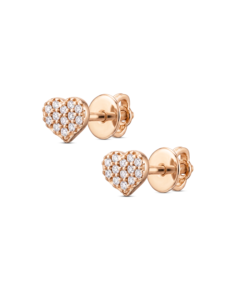 Gold earrings with zircons "heart"