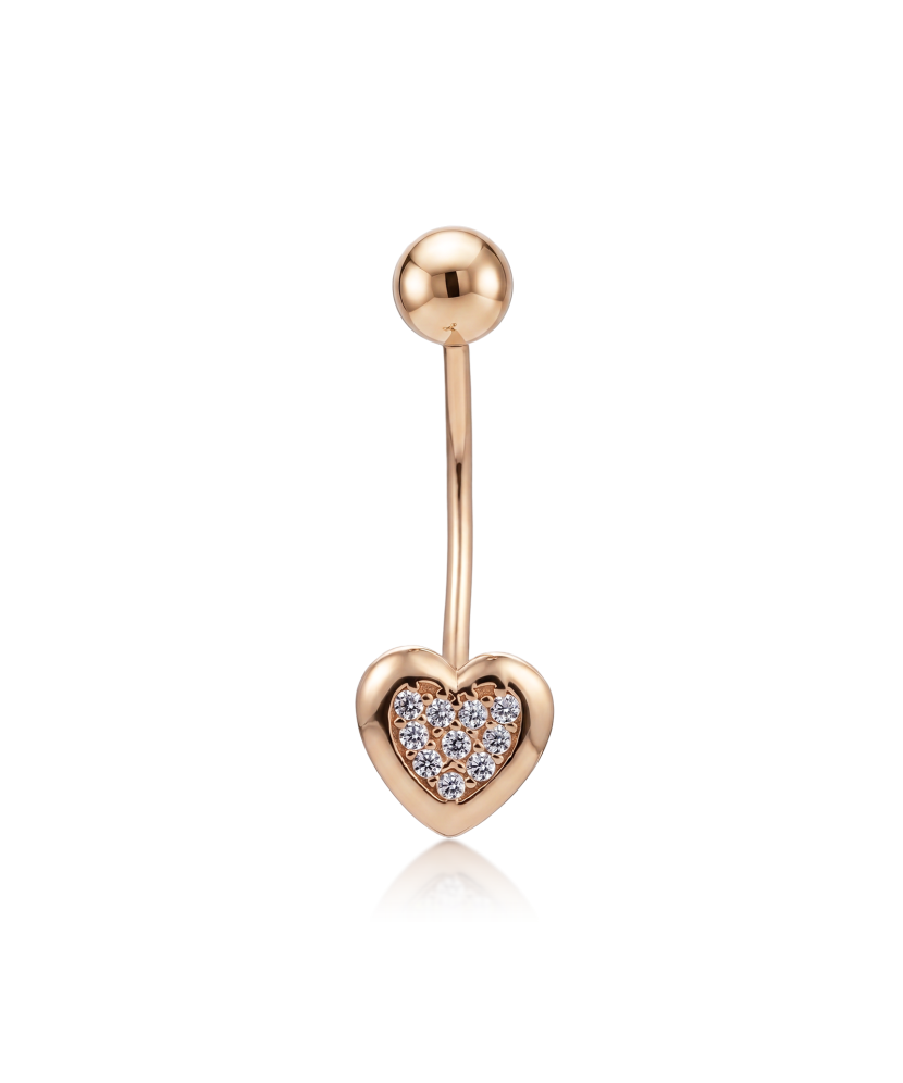 Gold Belly Button Ring with zirconium "Heart"