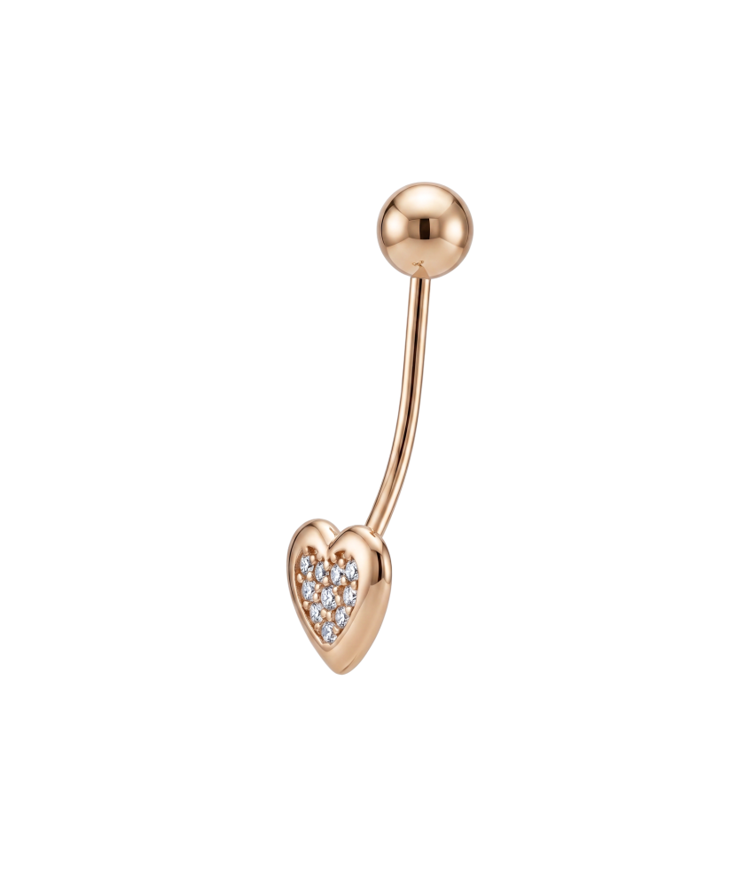 Gold Belly Button Ring with zirconium "Heart"