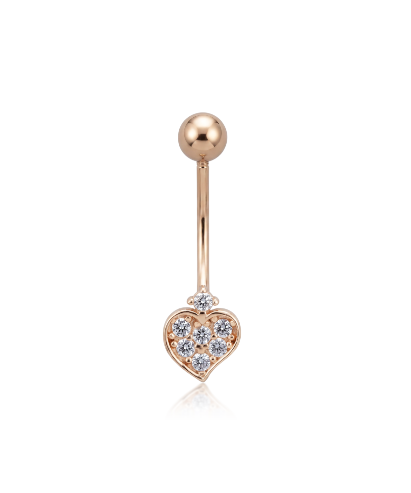 Gold Belly Button Ring with zirconium "Heart"