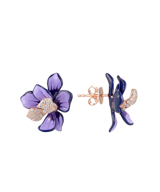 Gold-plated silver earrings with enamel and cubic zirconia