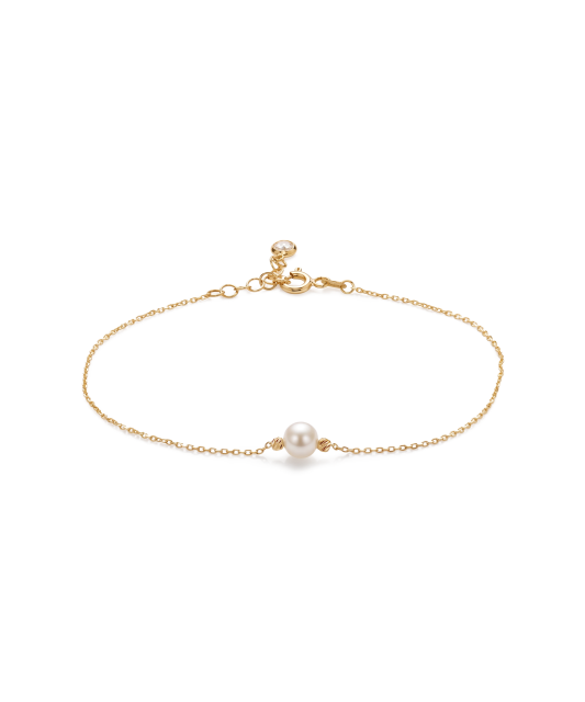 Gold bracelet with a pearl and a cubic zirconia clasp