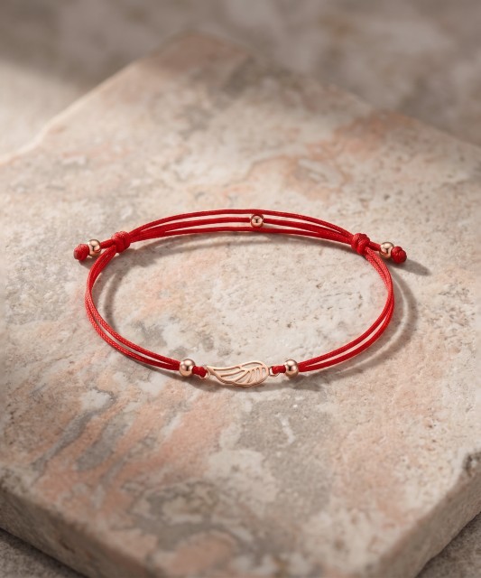 Red string bracelet with gold pendant "Angel Wing"