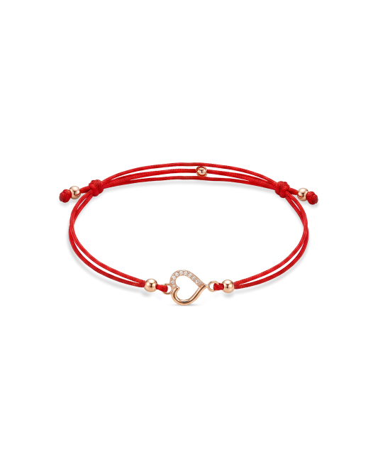 Red string bracelet with gold zirconia pendant “Heart”
