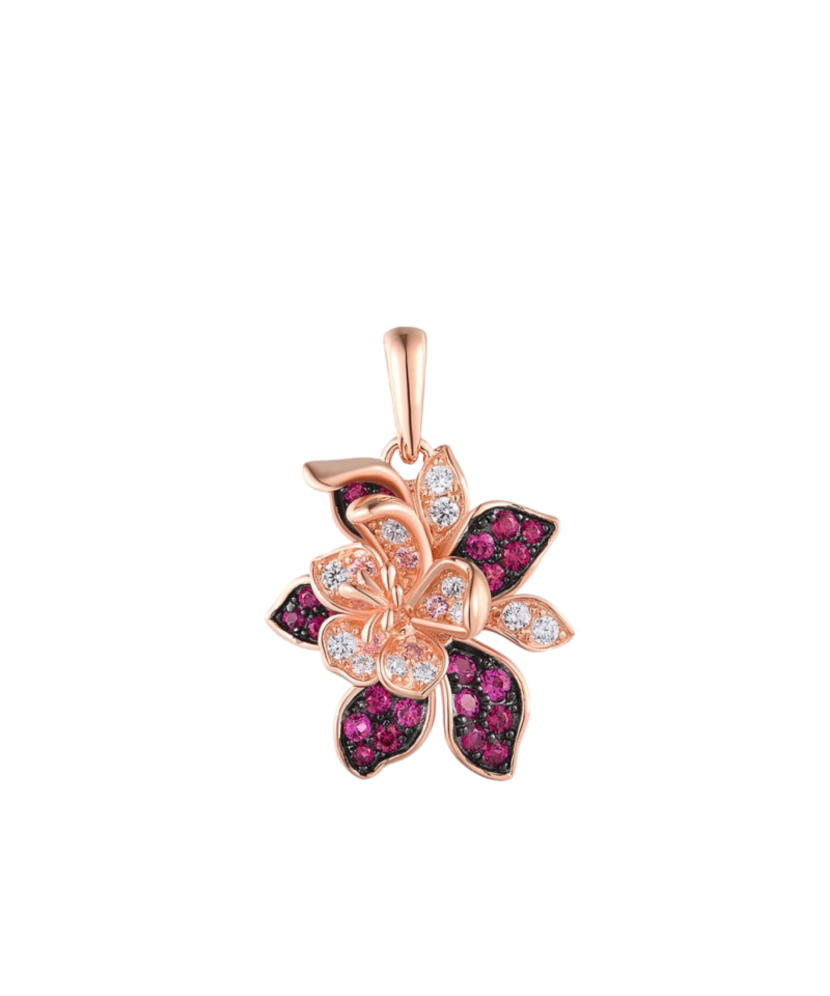 Gold-plated Silver pendant with nano rubies and zircons