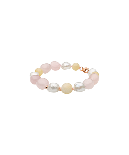 Bracelet with rose quartz, jasper and pearls
