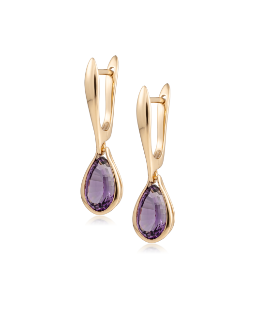Gold earrings with amethysts
