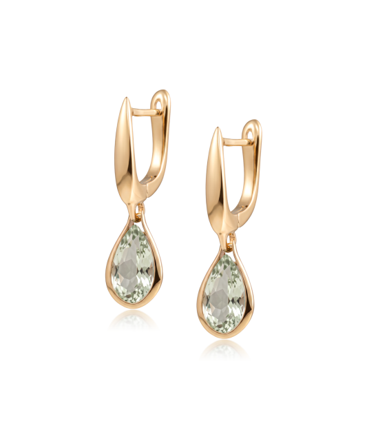 Gold earrings with green amethysts