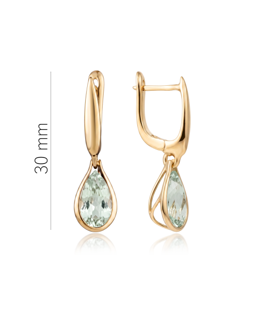 Gold earrings with green amethysts