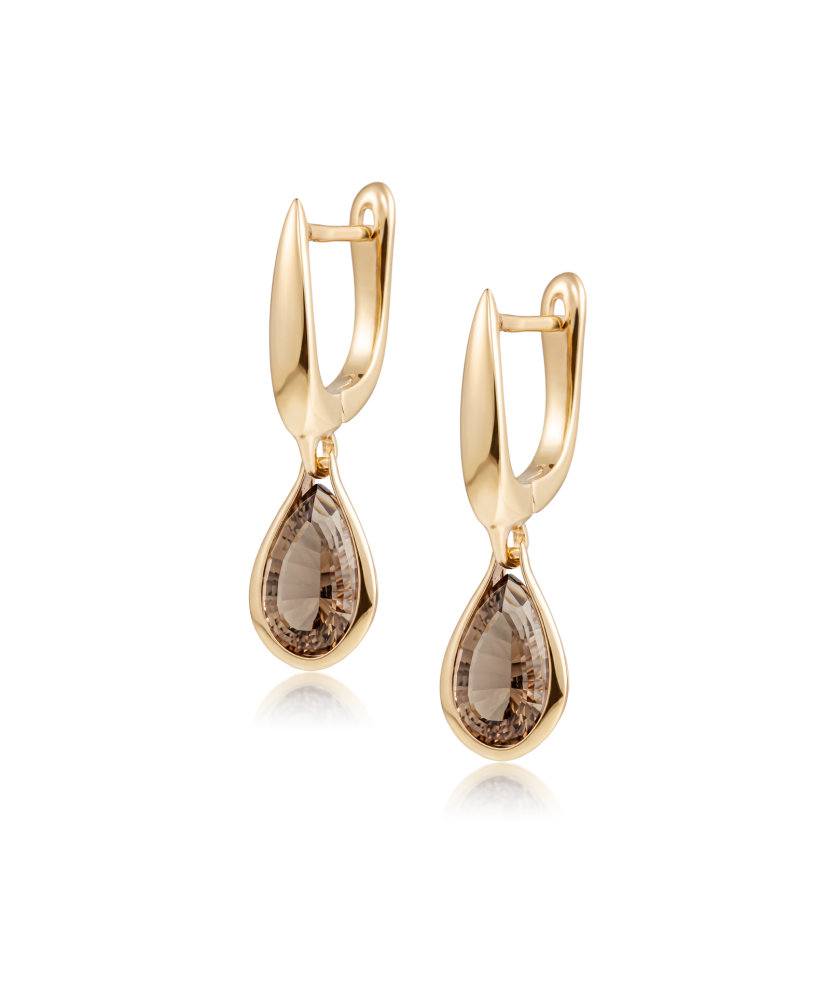Gold earrings with smoky quartzes