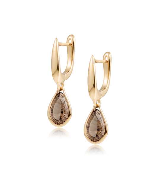Gold earrings with smoky quartzes